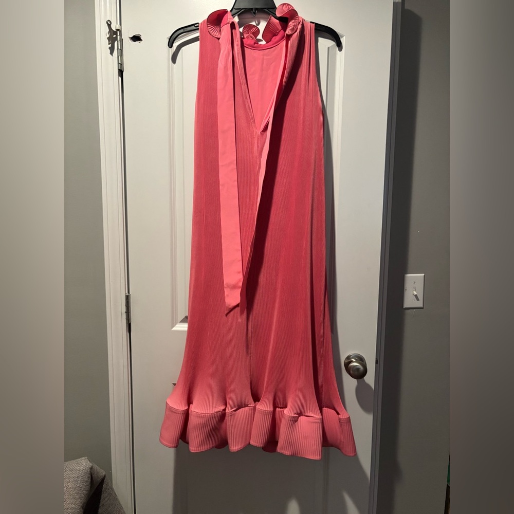 Tibi Coral Maxi Dress with Ruffle Neckline - Picture 2 of 3
